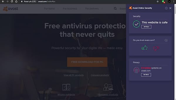 Avast online security addon