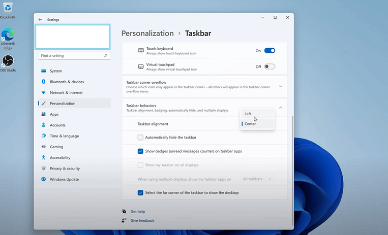Windows 11 Taskbar Setting Changes